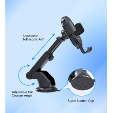 Alça de carro gravitacional com carregador de indução 15w no cockpit - preto