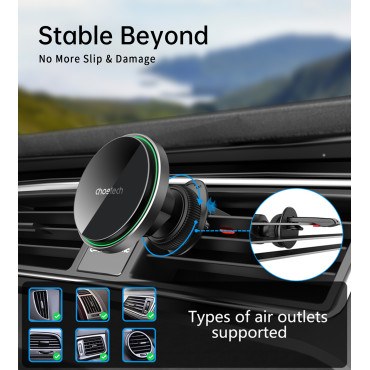 Titolare dell'automobile con caricamento wireless da 15W su un controllore di ventilazione - nero