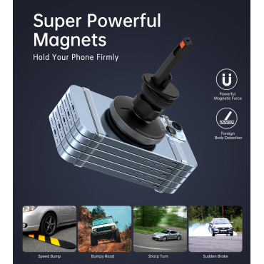 Titolare dell'automobile con caricamento wireless da 15W su un controllore di ventilazione - nero