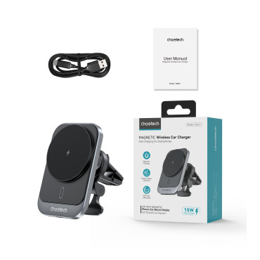 Κάτοχος αυτοκινήτου με φορτότυπο επαγωγής 15W σε ένα καρόβιλο αεροσκάφος - μαύρο