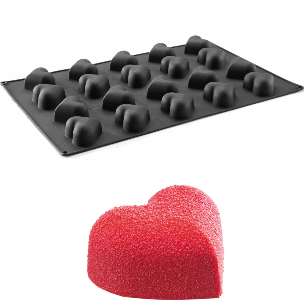 Forma de silicona para la mousse de horneado de Pralen 570 x 375 mm - Corazones