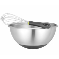 Stål kjøkkenskål med silikonbasis og måling av scoop 6 liter. 330 x 155 mm