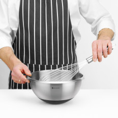 Stål kjøkkenskål med silikonbasis og måling av scoop 6 liter. 330 x 155 mm