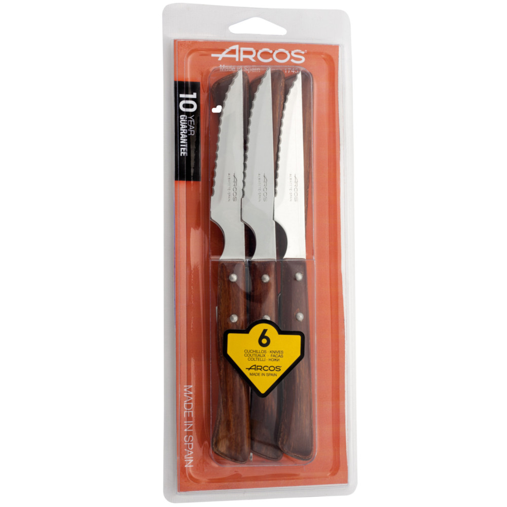 Knife for steak with wooden forest handle length 110/220 mm - set of 6 pcs.