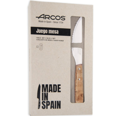 Μαχαίρι για μπριζόλα με φωτεινό ξύλινο δάσος λαβή μήκος 110/220 mm - ένα σύνολο 6 στοιχείων.