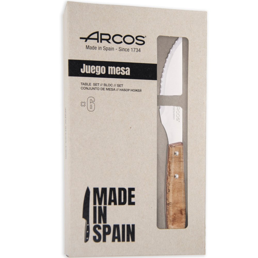 Faca para bife com um comprimento de alça de floresta de madeira brilhante 110/220 mm - um conjunto de 6 itens.