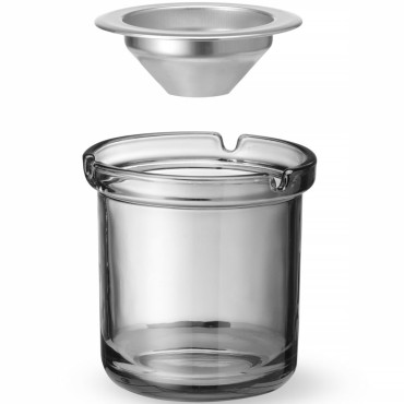 Ett glas askkopp med en stålinsats. 98 x 99 mm