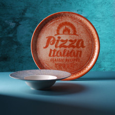 Pizza plate with Porcelain Recipe Collection Brick Red Wed. 33 cm - súbor 6 položiek.