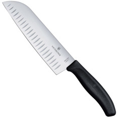 Chef kése Santoku a svájci klasszikus labda levelekkel. 170/298 mm