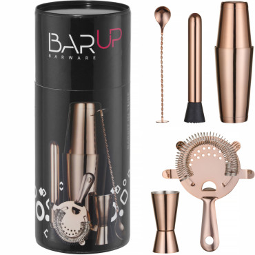 Barma sada v trubici Shaker Jigger Sitko Muddler Spoon - meď
