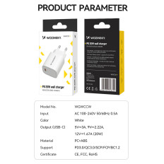 20W USB-C 100-240V White lādētājs