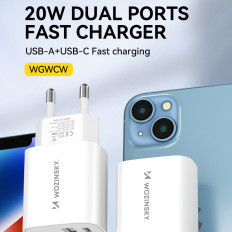 20W USB-A USB-C 100-240V Vit laddare