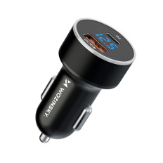 Avtomobilski polnilnik za USB-C USB-A 36W Črni vžigalnik