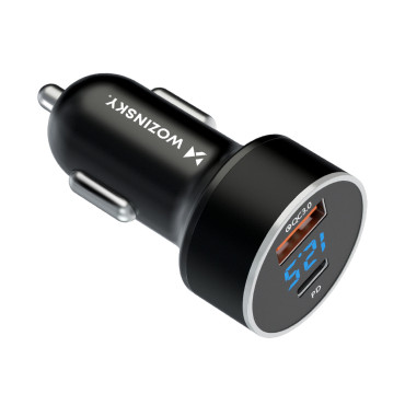 Avtomobilski polnilnik za USB-C USB-A 36W Črni vžigalnik