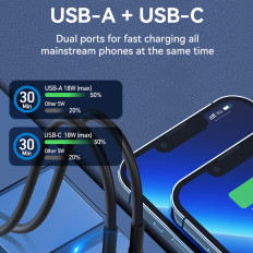 Avtomobilski polnilnik za USB-C USB-A 36W Črni vžigalnik