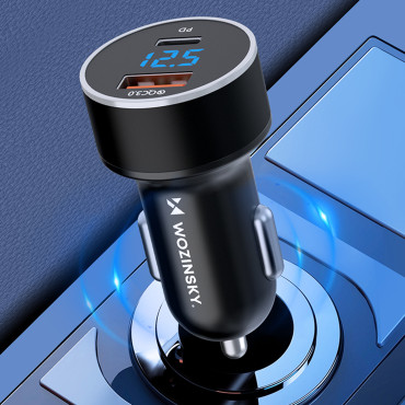 Avtomobilski polnilnik za USB-C USB-A 36W Črni vžigalnik