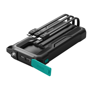 Obrnené PowerBank 10000Mah vonku s USB-C Microousb Lightning a baterky káble - čierna