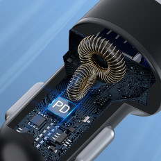 Avtomobilski polnilnik za USB-C USB-A 36W Črni vžigalnik