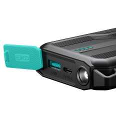 Powerbank blindado 10000mAh ao ar livre com USB-C Microousb Relâmpago e cabos de lanterna - preto