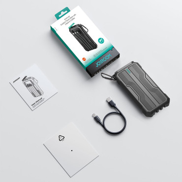 Powerbank blindado 10000mAh ao ar livre com USB-C Microousb Relâmpago e cabos de lanterna - preto