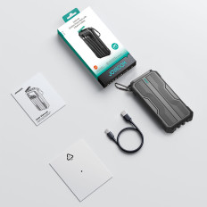 Powerbank blindado 10000mAh ao ar livre com USB-C Microousb Relâmpago e cabos de lanterna - preto
