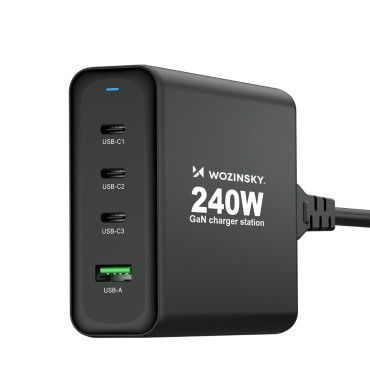 GAN 240W USB-A 3x carregador de rede USB-C