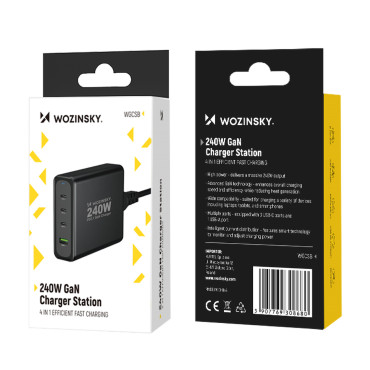 GAN 240W USB-A 3x carregador de rede USB-C