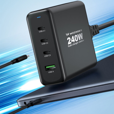 GAN 240W USB-A 3x carregador de rede USB-C