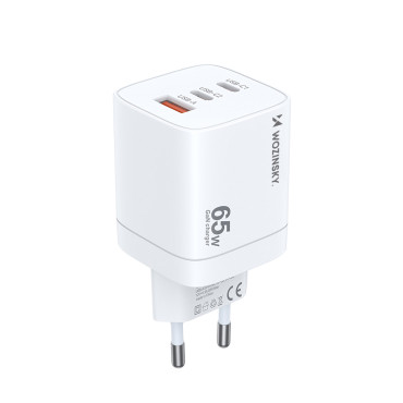 GAN 65W 100-240V USB-A 2X USB-C Baltā nodaļa