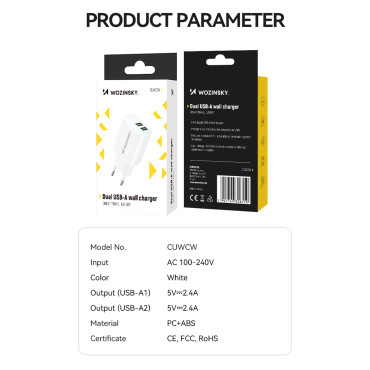 Tīkla lādētājs 100-240V 30W 2.4A 2x USB-balts