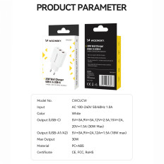 100-240V 30W USB-C 2x USB-valkoinen laturi