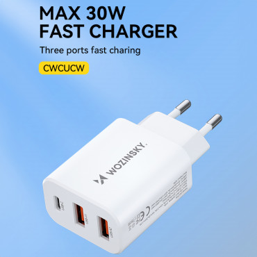100-240V 30W USB-C 2x USB-ένα λευκό φορτιστή