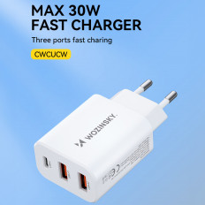 100-240V 30W USB-C 2X USB-en hvit lader