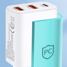 100-240V 30W USB-C 2X USB-A Carregador Branco