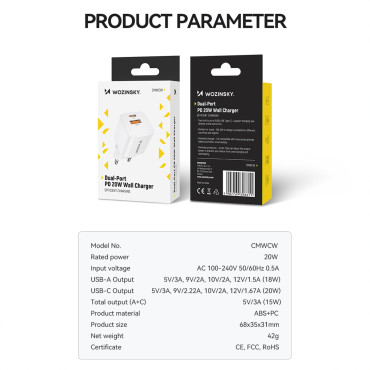 Pd QC 3.0 100-240V 20W USB-C USB-valge