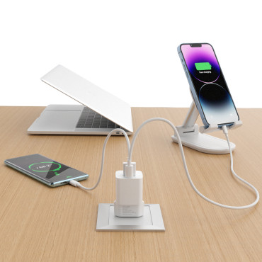 PD QC 3.0 100-240V 20W USB-C USB-A Branco