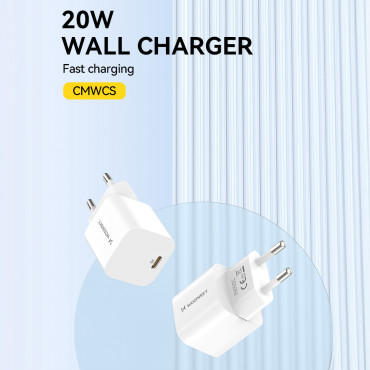 Um carregador de rede 100-240V PD USB-C 20W Branco
