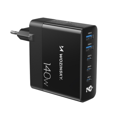 Nätverksladdare 100-240V GAN 140W 3x USB-C / 2X USB-A Black