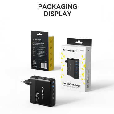 Nätverksladdare 100-240V GAN 140W 3x USB-C / 2X USB-A Black