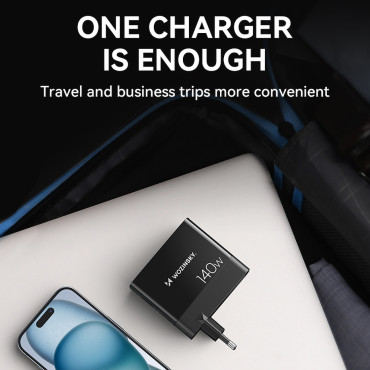 Nätverksladdare 100-240V GAN 140W 3x USB-C / 2X USB-A Black