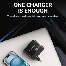 Nätverksladdare 100-240V GAN 140W 3x USB-C / 2X USB-A Black
