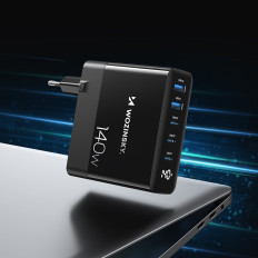 Nätverksladdare 100-240V GAN 140W 3x USB-C / 2X USB-A Black