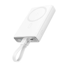 PowerBank magnētiskais 10000mAh 20W ar Statīvu + zibens kabeli - USB-C balts
