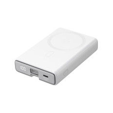PowerBank magnētiskais 10000mAh 20W ar Statīvu + zibens kabeli - USB-C balts