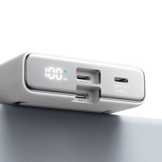 PowerBank magnētiskais 10000mAh 20W ar Statīvu + zibens kabeli - USB-C balts