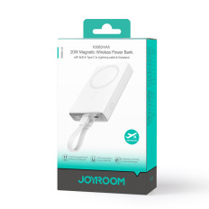 POWERBANK MAGNETH 10000MAH 20W su stendu + Žaibo kabeliu - USB-C balta