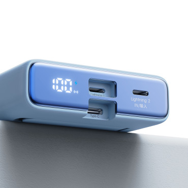 PowerBank magnētiskais 10000mAh 20W ar Statīvu + zibens kabeli - USB-C Zils