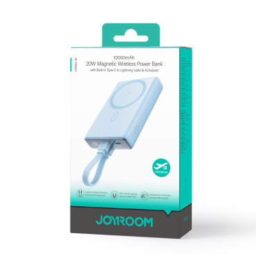 PowerBank magnētiskais 10000mAh 20W ar Statīvu + zibens kabeli - USB-C Zils