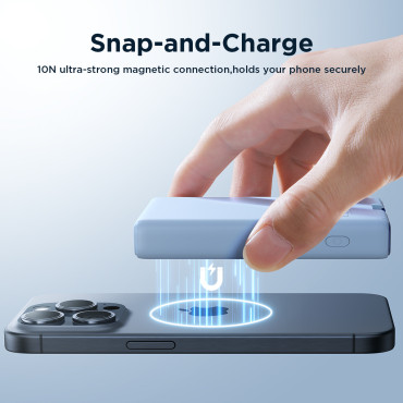 PowerBank magnētiskais 10000mAh 20W ar Statīvu + zibens kabeli - USB-C Zils