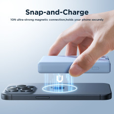 PowerBank magnētiskais 10000mAh 20W ar Statīvu + zibens kabeli - USB-C Zils